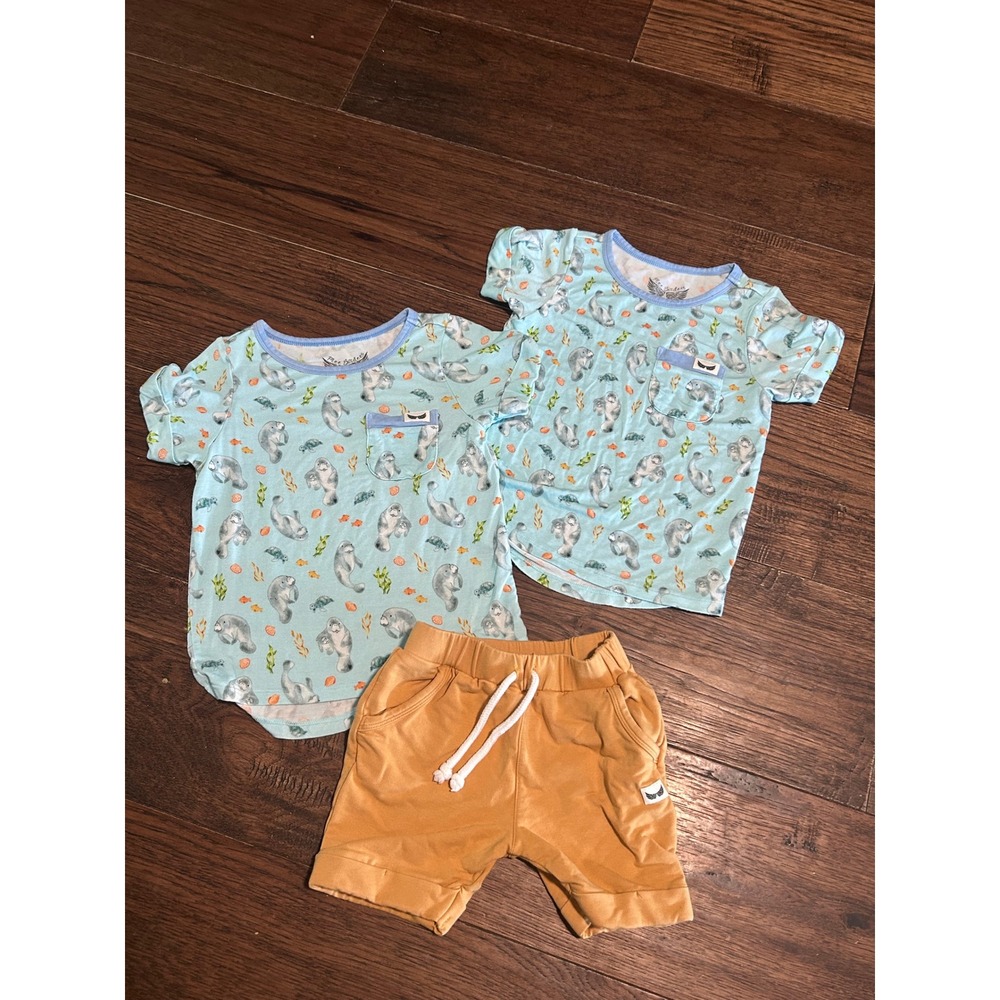 Free Birdees Bamboo Manatee Pajama Set 3T Blue Mustard Shorts 3 Piece Bundle